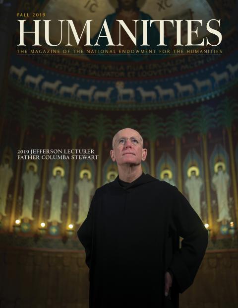 2019 Jefferson Lecturer in the Humanities Father Columba Stewart standing in the Great Hall at Saint John’s University in Collegeville, Minnesota.