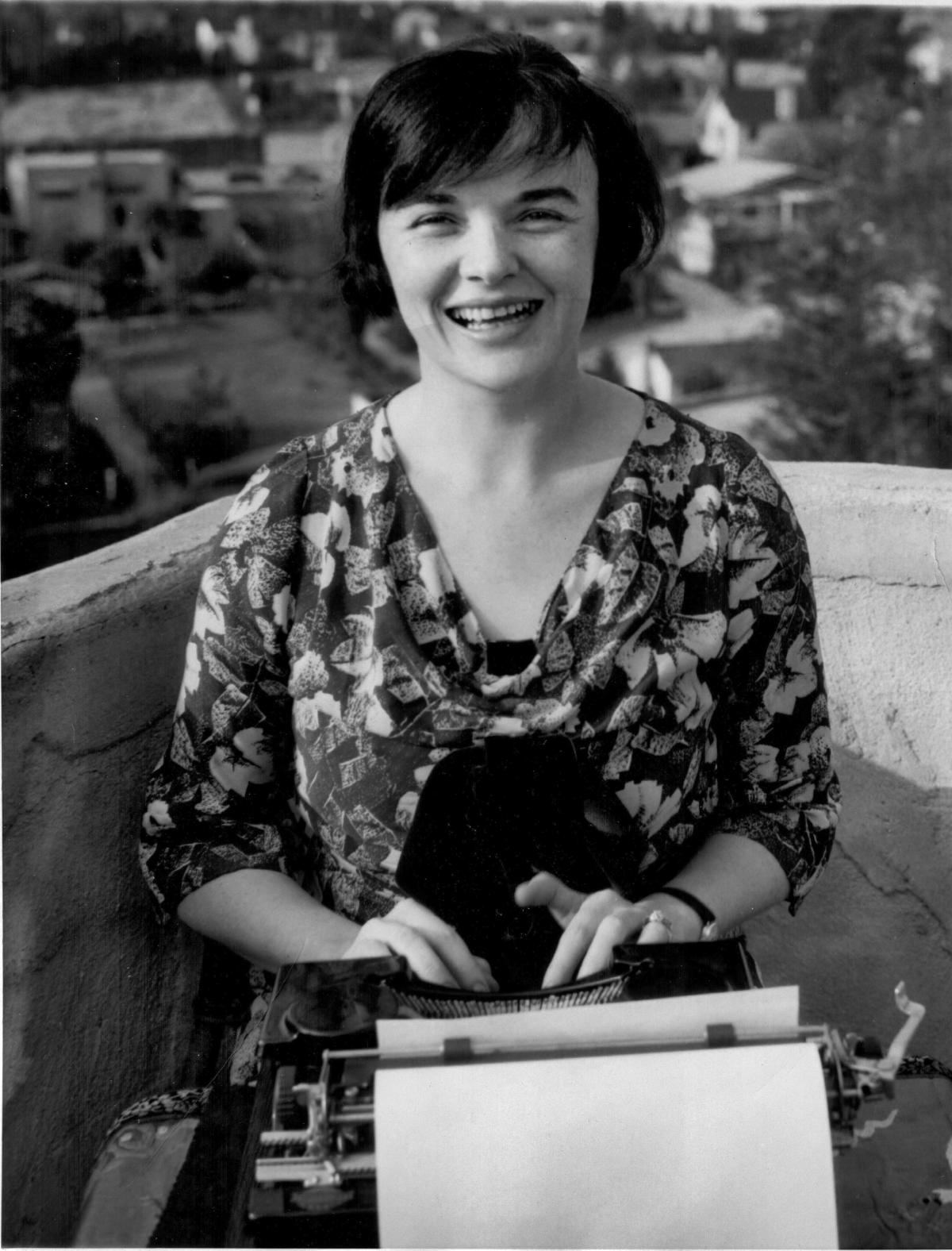 Ursula Parrott at her typewriter