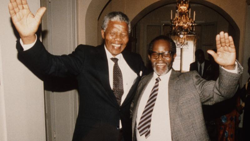The reunion of Nelson Mandela and Oliver Tambo, Sweden, 1990.