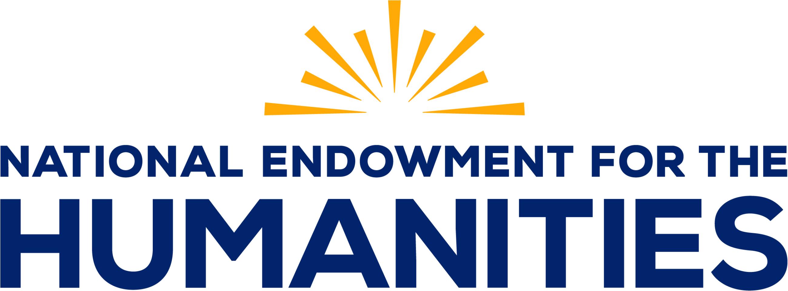 Logo with a yellow sunburst at the top with blue text underneath. The text states "National Endowment for the Humanitiies"