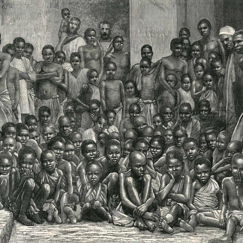 The African slave-trade - slaves taken from a dhow captured by H.M.S. 'Undine' - 1884.