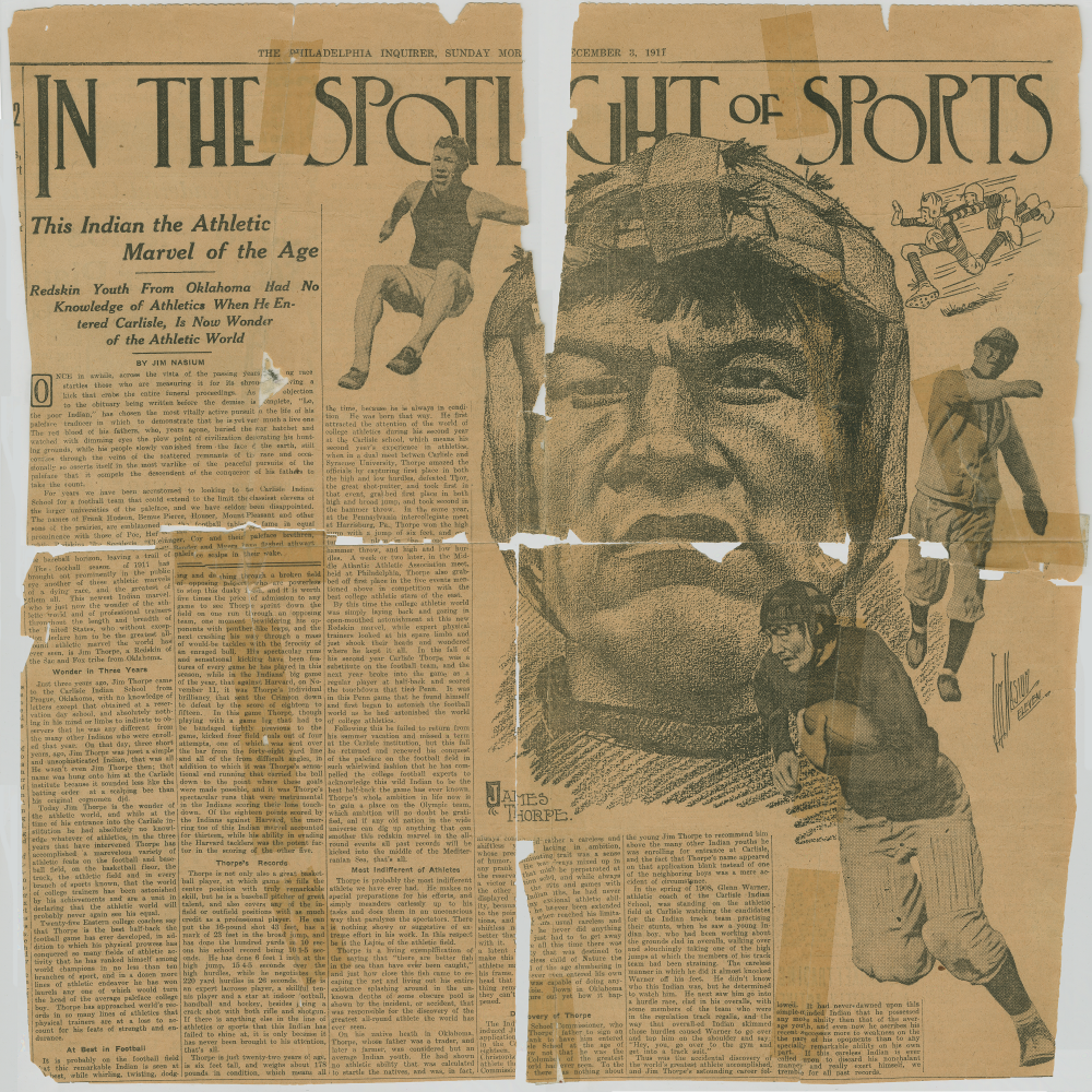 Philadelphia Inquirer newspaper article clipping with pictures of Jim Thorpe