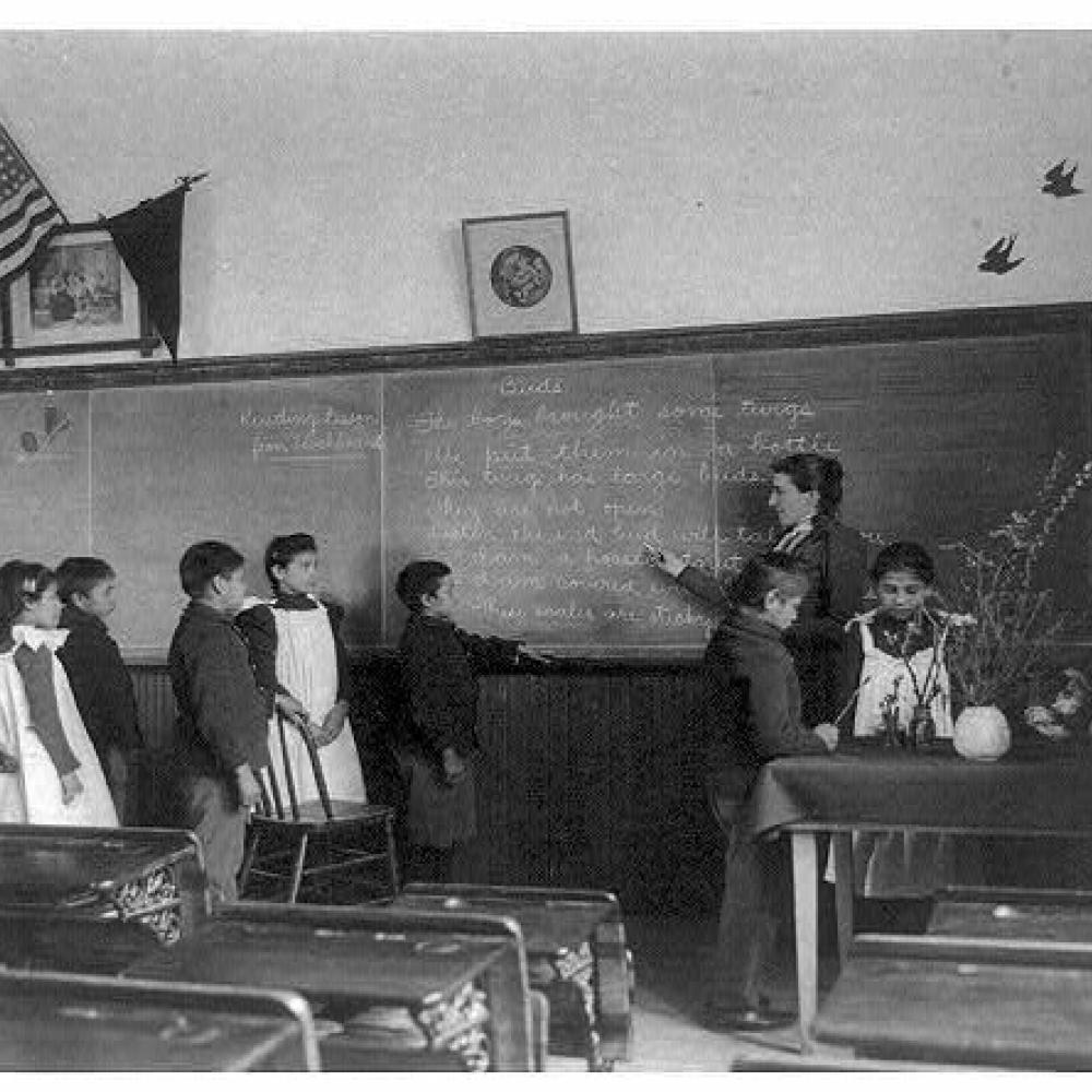 black and white photo of students at United States Indian School, Carlisle, Pennsylvania