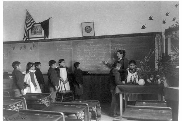 black and white photo of students at United States Indian School, Carlisle, Pennsylvania