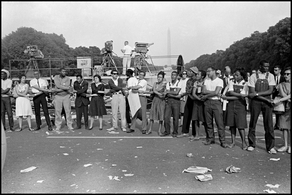 Dorie Ladner, third from right, sings with fellow members of the Student NonViolent Coordinating Committee during the 1963 March on Washington