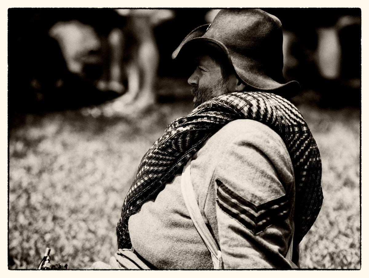 Williamsburg reenactor, wearing a military uniform