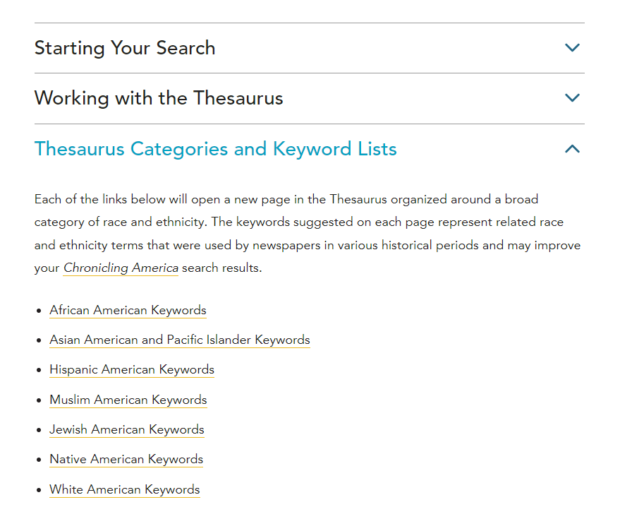 Race and Ethnicity Keyword Thesaurus for Chronicling America