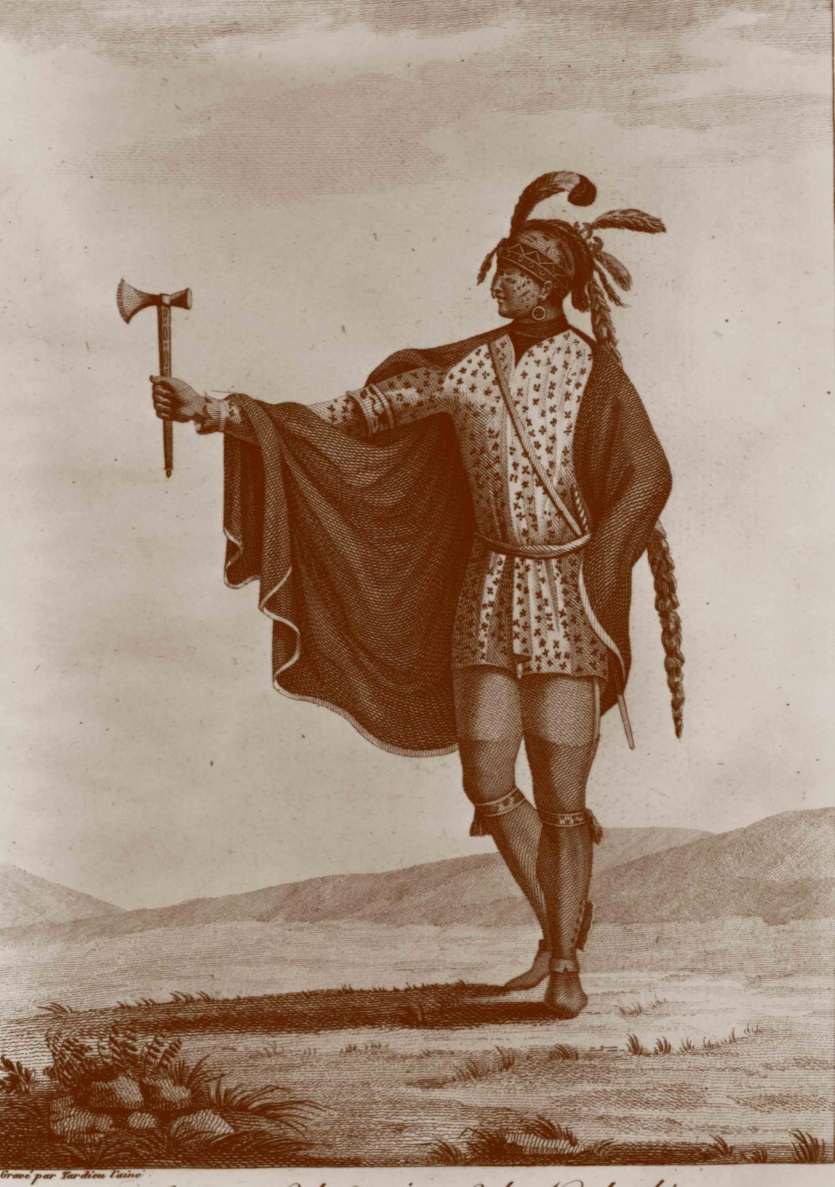 sepia drawing of a Kaskaskia Indian