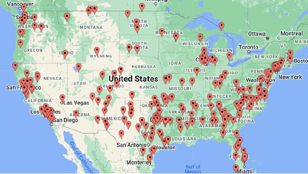 Map highlighting distribution of Minority Serving Institutions in the contiguous United States. The University of North Texas was awarded a Research and Development grant for “Advancing Resources for Cultural Heritage, Inclusion, and Visibility for ALL Communities - Minority Serving Institutions” to investigate the state of archives and practices in Minority Serving Institutions in the United States.