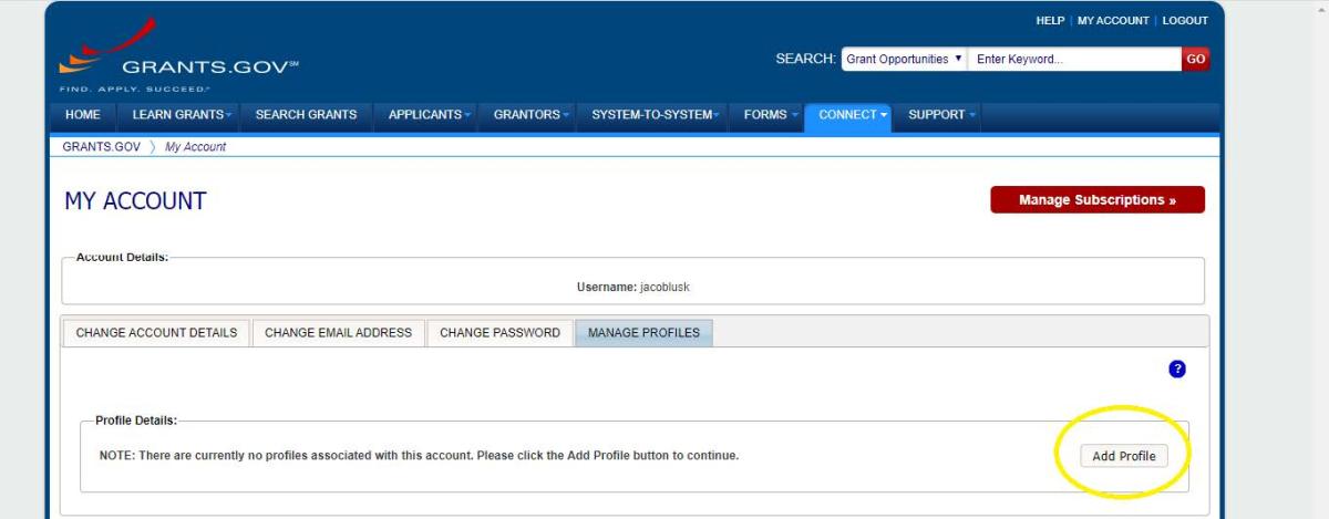 Creating an Individual Profile in Grants.gov