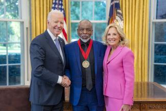 President Biden and Dr. Jill Biden with LeVar Burton, National Humanities Medalist