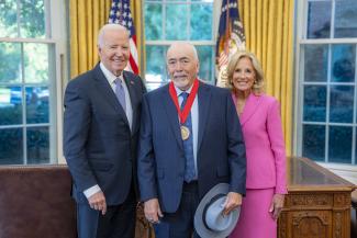 President Biden and Dr. Jill Biden with Juan Felipe Herrera, National Humanities Medalist