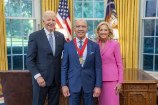 President Biden and Dr. Jill Biden with Darren Walker, National Humanities Medalist