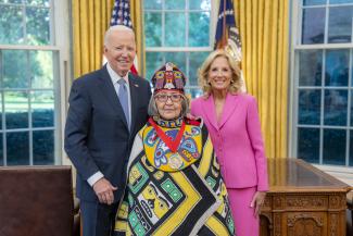 President Biden and Dr. Jill Biden with Rosita Worl, National Humanities Medalist