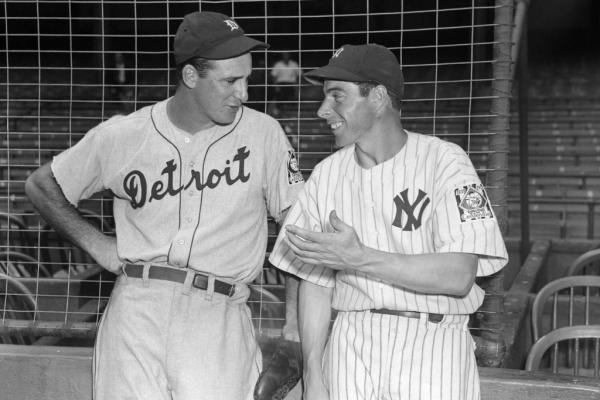 Hank Greenberg and Joe DiMaggio at Yankee Stadium, September 1939. 