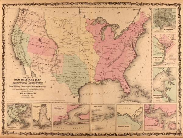 The Union Army’s organization of the US in 1862 from Johnson’s New Illustrated (steel plate) Family Atlas (New York: Johnson and Browning, 1862)