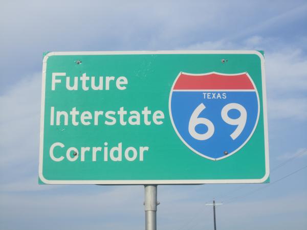 Interstate 69 sign near Laredo, TX