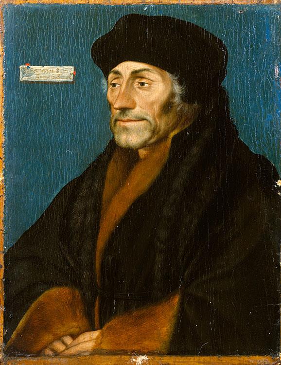 Oil painting of Erasmus of Rotterdam by Holbein