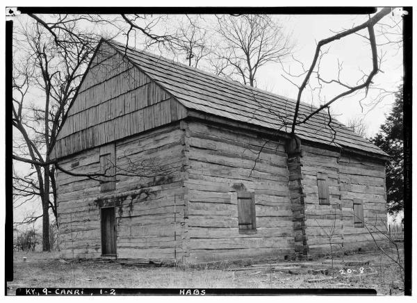 black and white photograph of wood constructed Cane Ridge Meeting House.