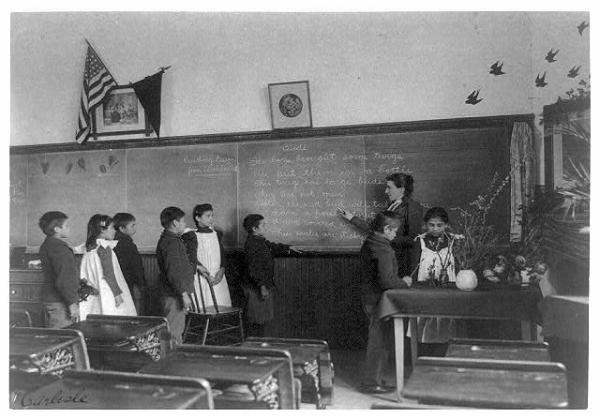 black and white photo of students at United States Indian School, Carlisle, Pennsylvania