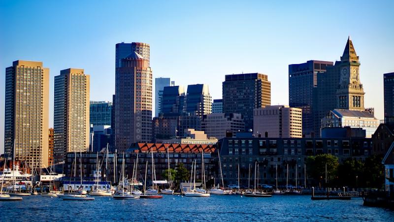 View of the Boston Harbor and surrounding skyscrapers