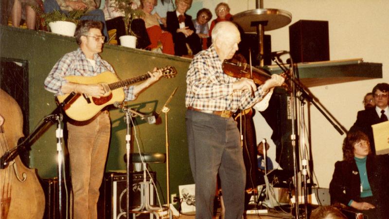 Leonard Finseth, folk fiddler, with Lloyd LaPlant, guitarist and luthier.