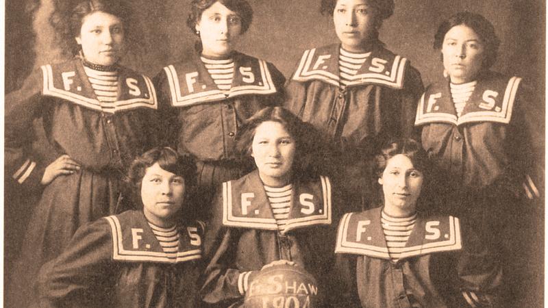 Sepia photo of the women who played for Fort Shaw
